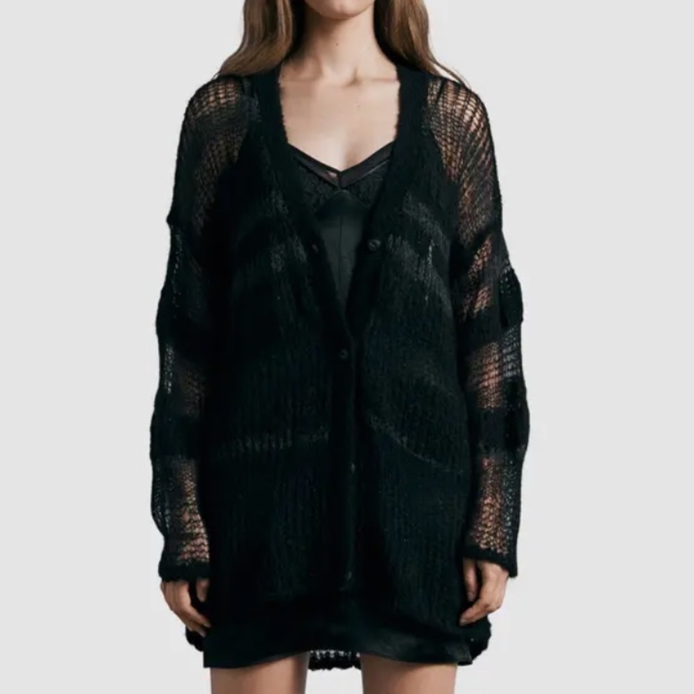 RAG & BONE Black Lillian Stripe Open Stitch Cardigan Size Medium